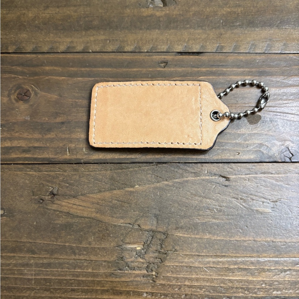 Coach Tan Leather Hang Tag with Silver Ball Chain - Picture 2 of 4